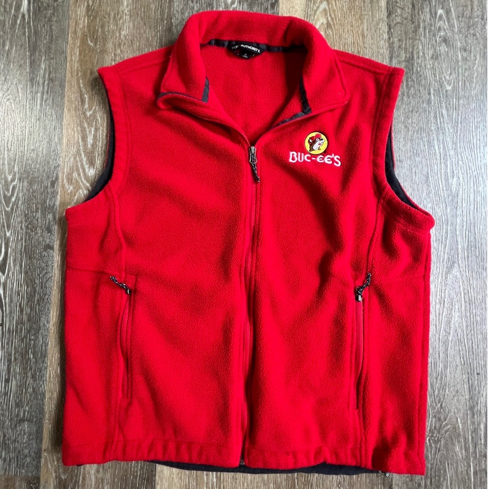 Port Authority Buc-ees Fleece Vest Unisex Medium Red Full Zip Sleeveless Jacket